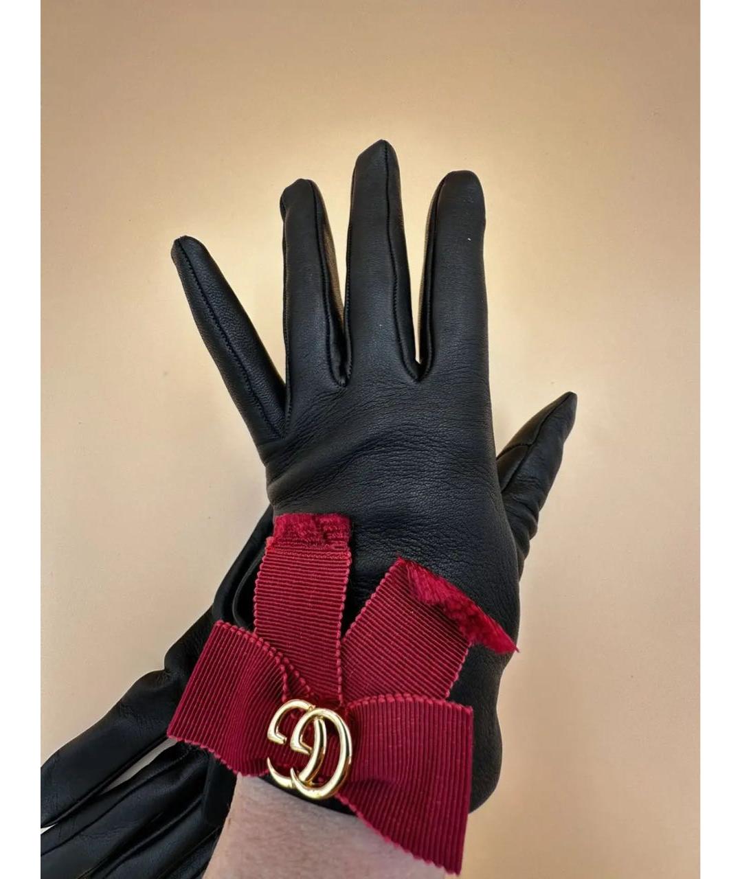 GUCCI Черные кожаные перчатки, фото 5