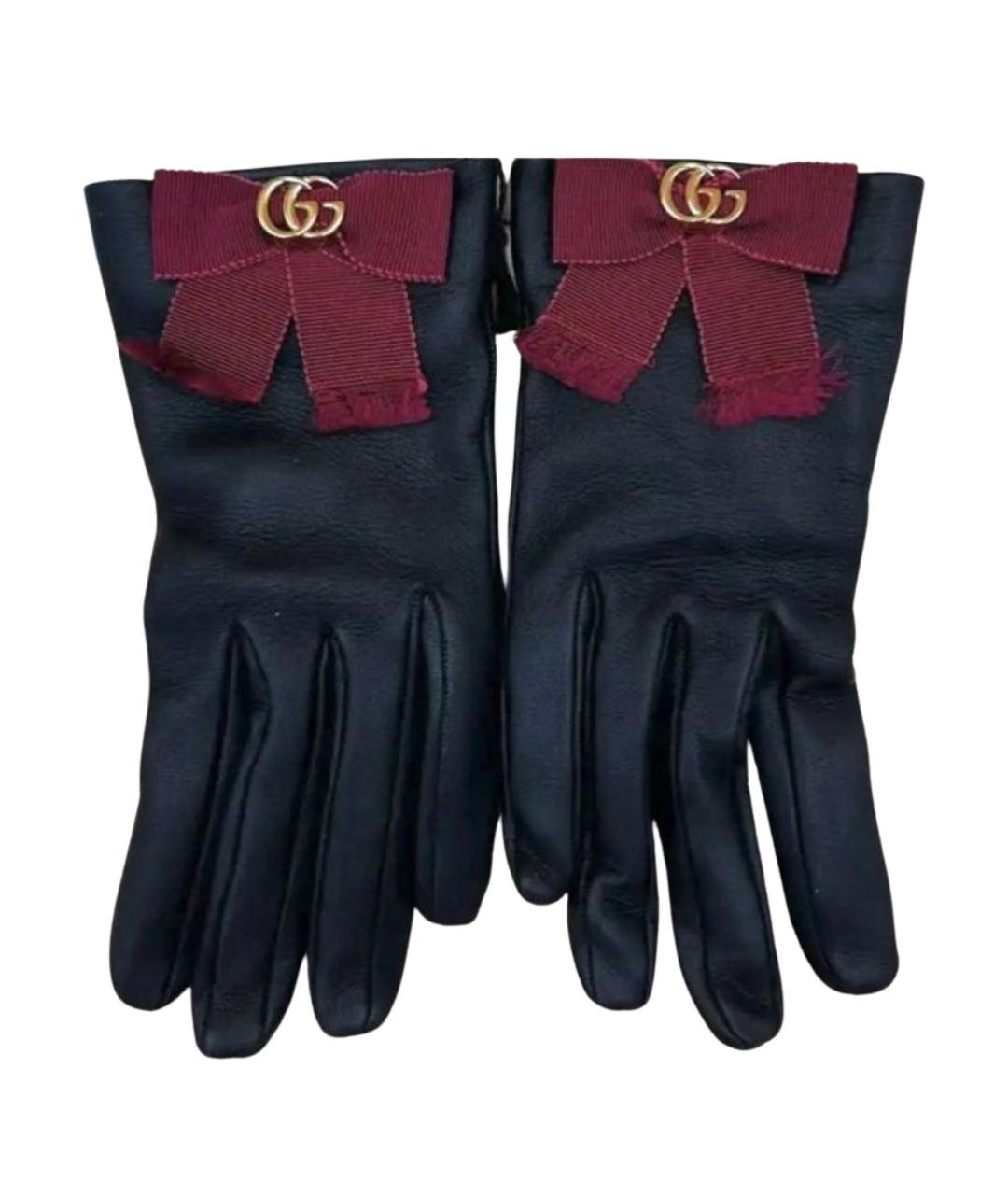 GUCCI Черные кожаные перчатки, фото 1