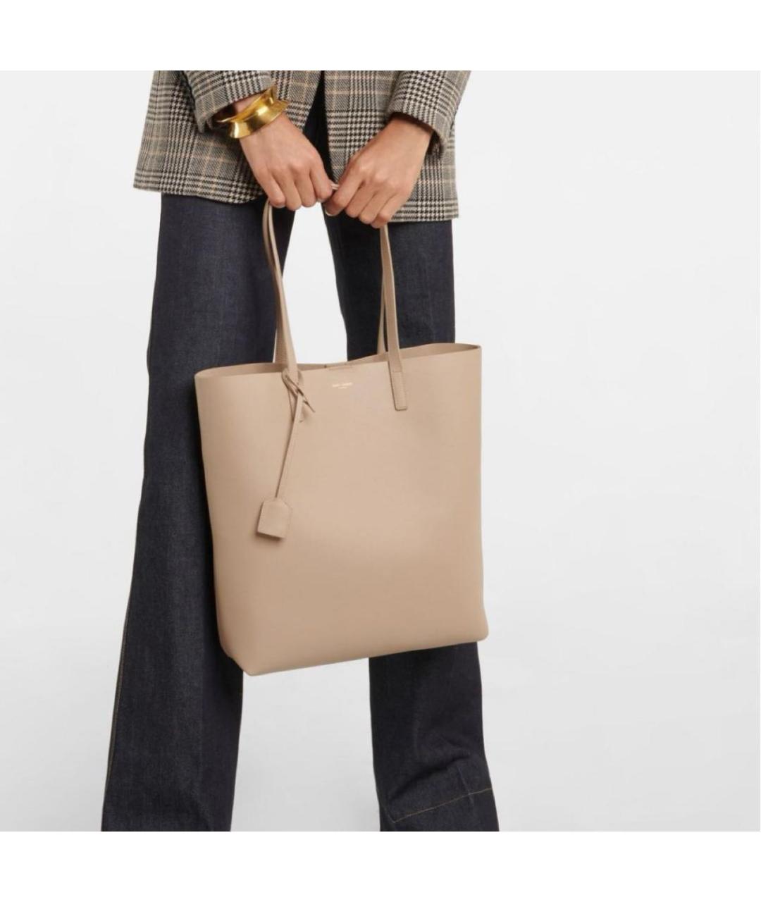 SAINT LAURENT Бежевая кожаная сумка тоут, фото 8