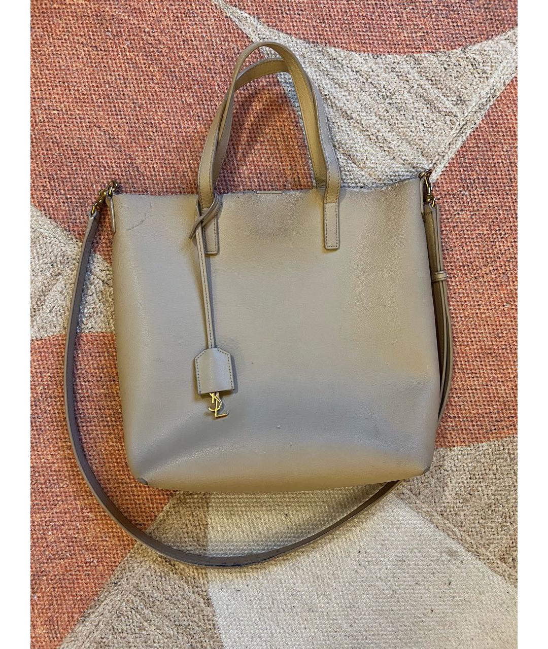 SAINT LAURENT Бежевая кожаная сумка тоут, фото 9