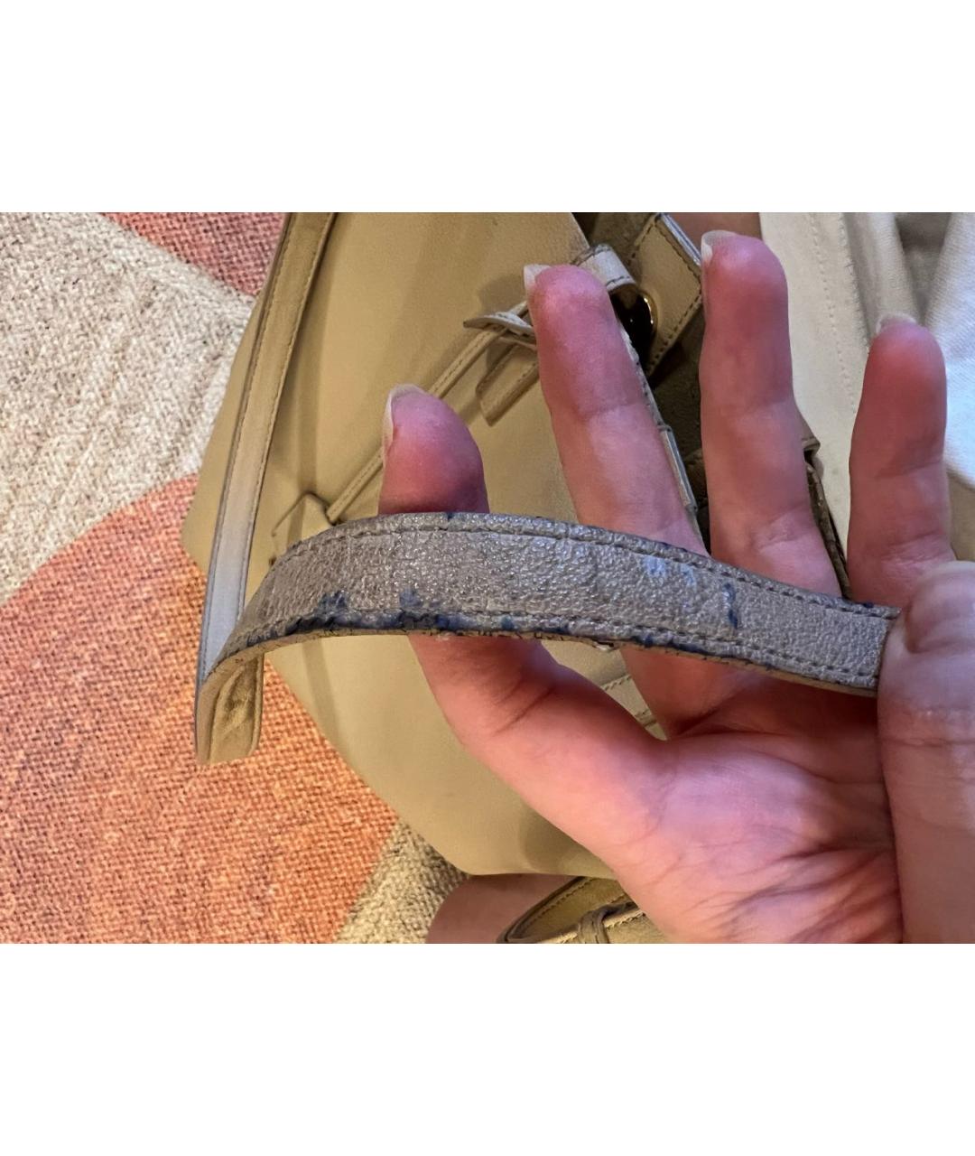 SAINT LAURENT Бежевая кожаная сумка тоут, фото 6