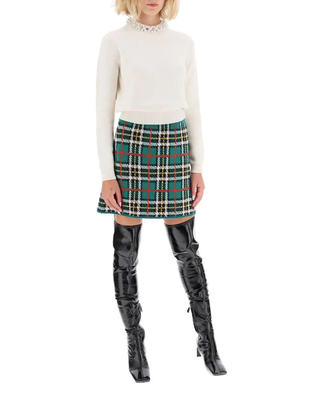 MIU MIU Зеленая шерстяная юбка мини, фото 2