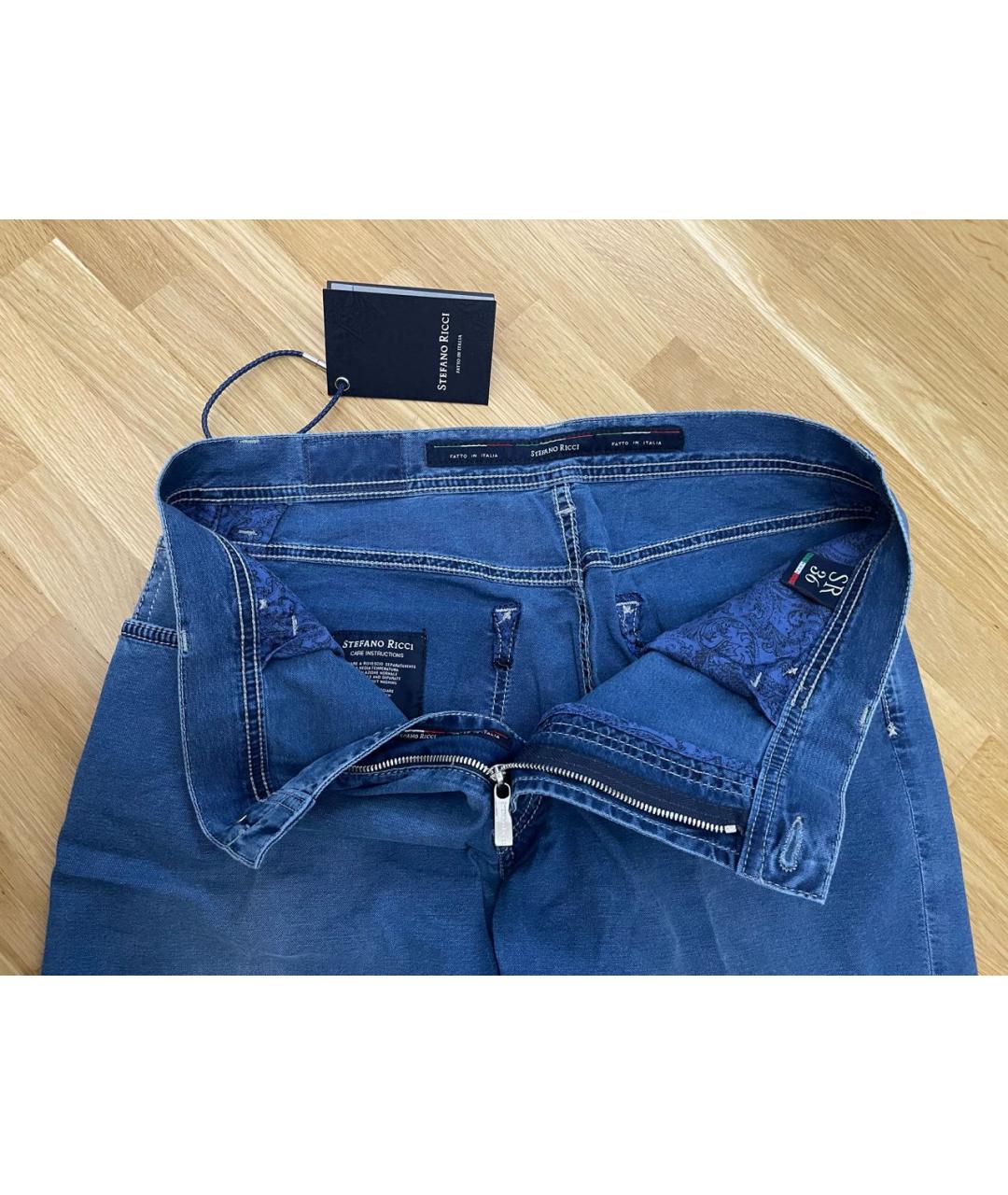 STEFANO RICCI Синие хлопко-эластановые прямые джинсы, фото 3