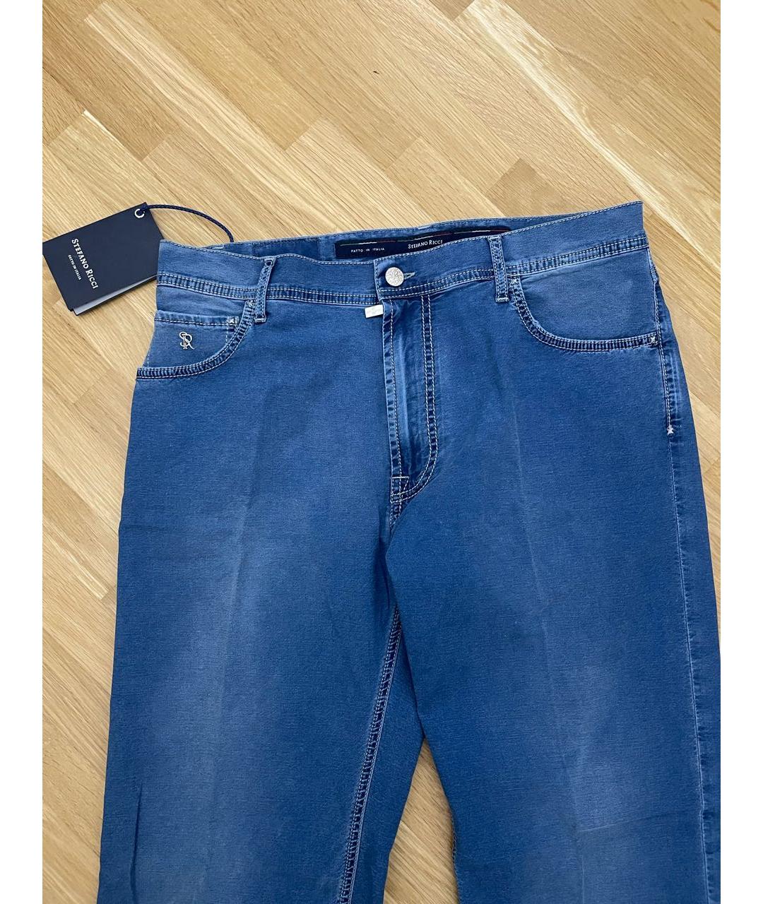 STEFANO RICCI Синие хлопко-эластановые прямые джинсы, фото 2