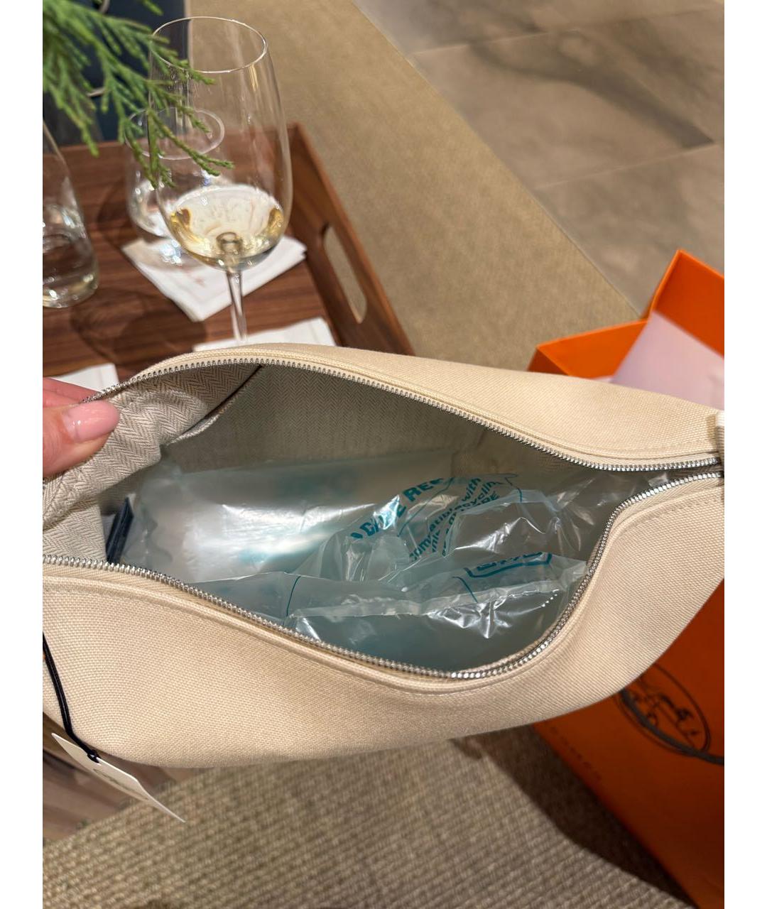 HERMES Бежевая хлопковая косметичка, фото 3