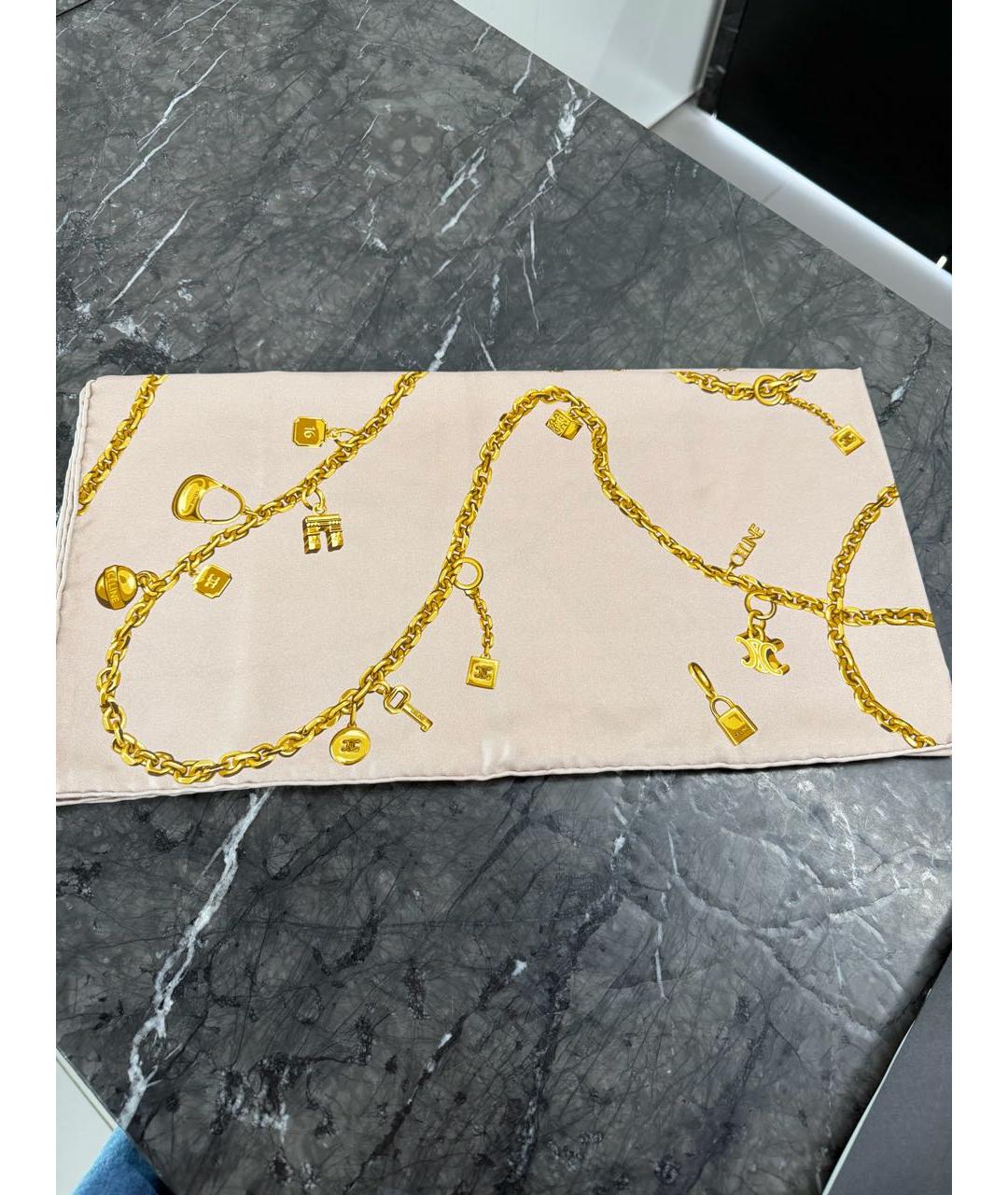 CELINE Розовый шелковый платок, фото 5