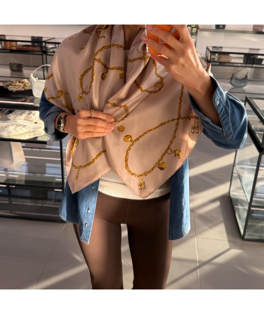 CELINE Розовый шелковый платок, фото 6