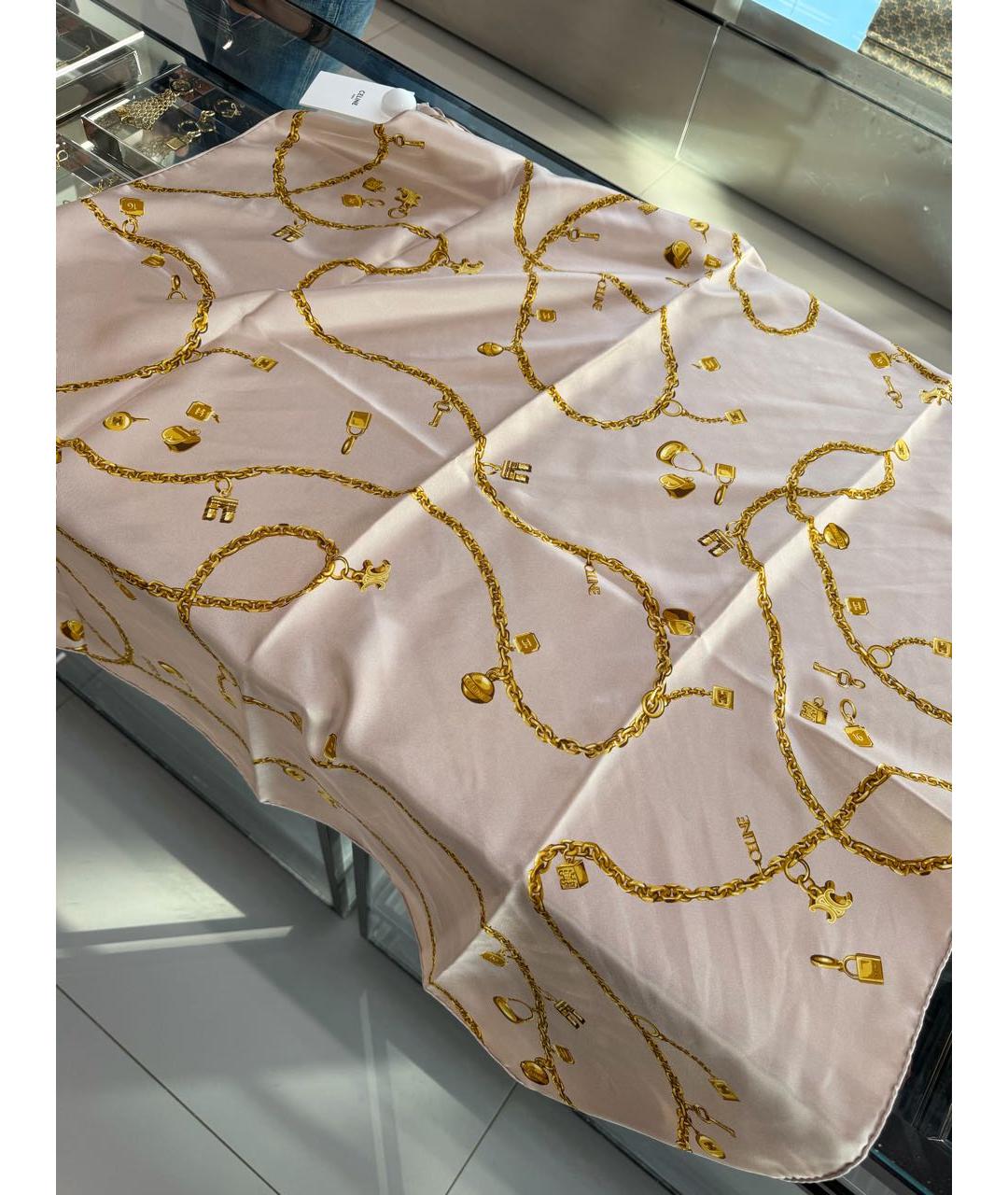 CELINE Розовый шелковый платок, фото 7