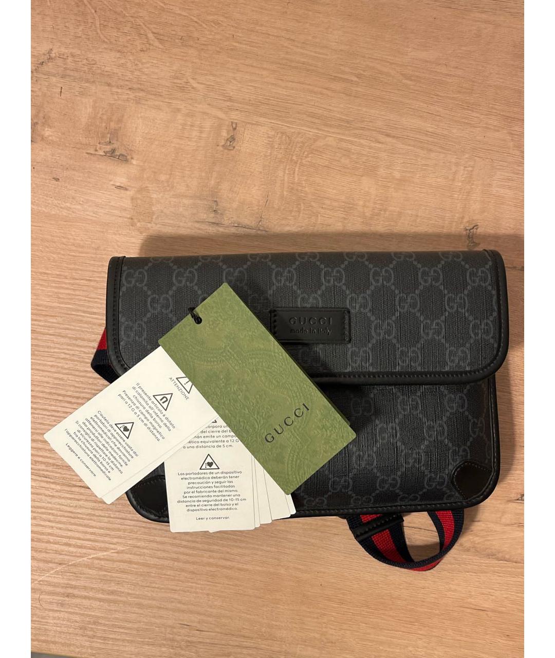 GUCCI Антрацитовая кожаная поясная сумка, фото 2