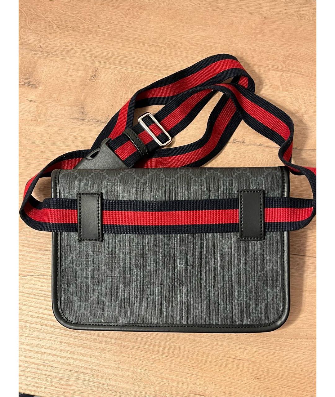 GUCCI Антрацитовая кожаная поясная сумка, фото 4