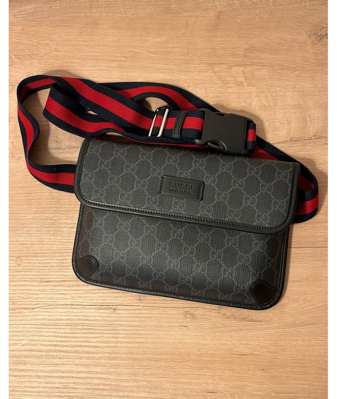 GUCCI Антрацитовая кожаная поясная сумка, фото 9