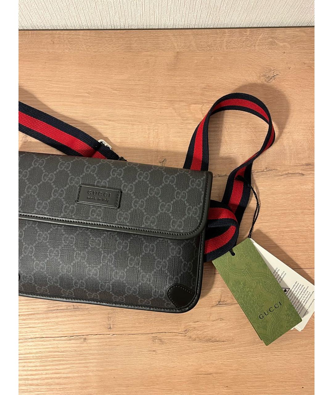 GUCCI Антрацитовая кожаная поясная сумка, фото 3