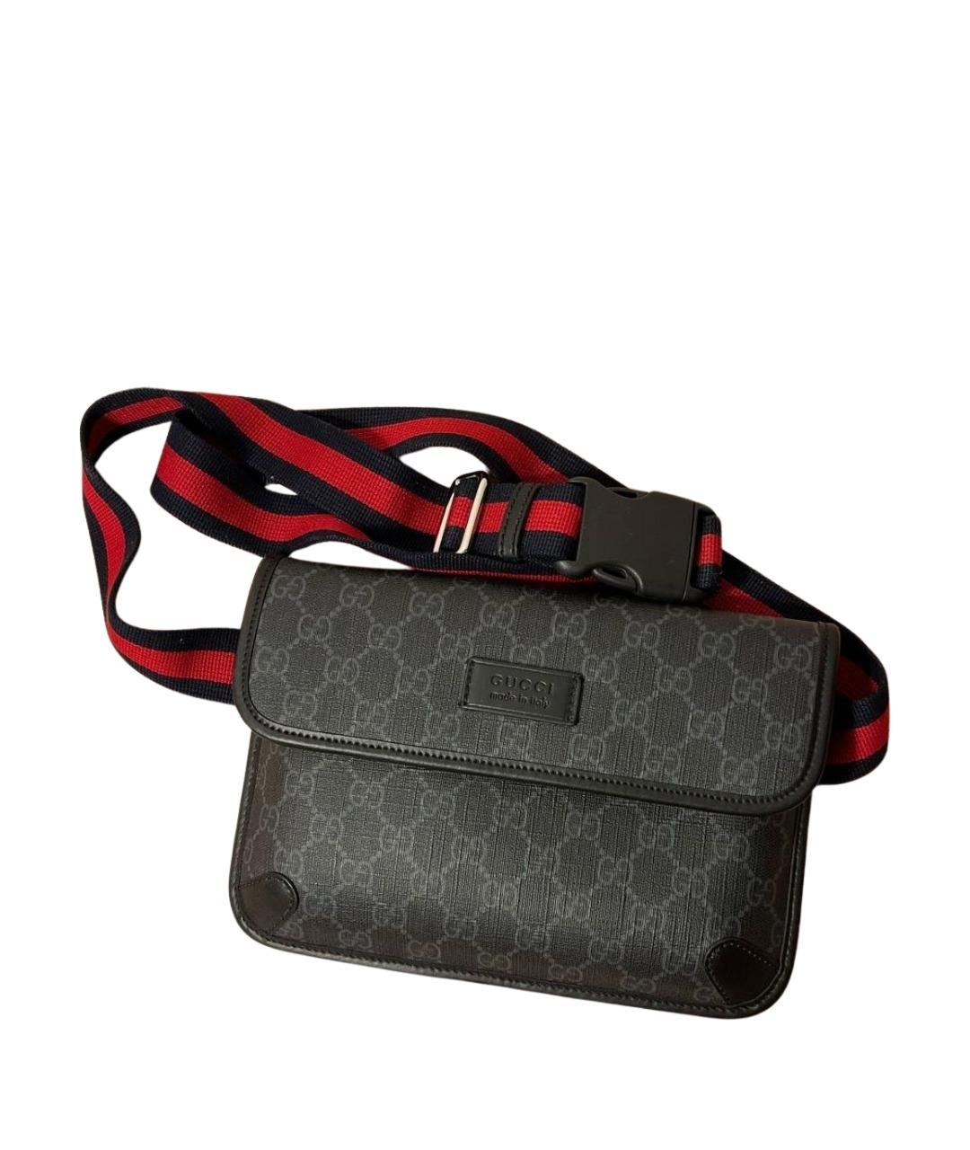 GUCCI Антрацитовая кожаная поясная сумка, фото 1