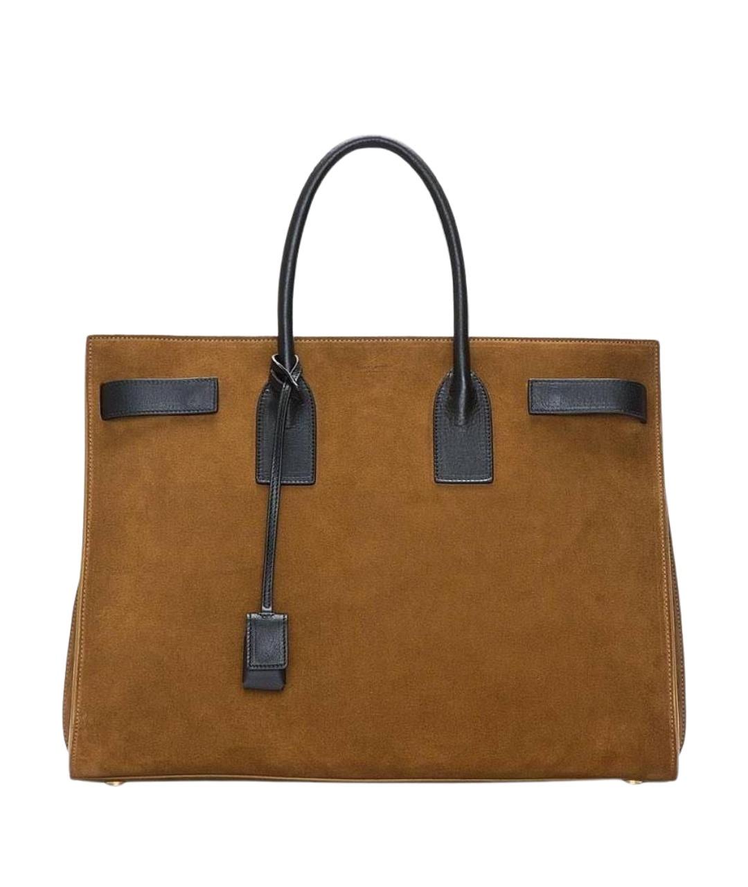 SAINT LAURENT Коричневая замшевая сумка тоут, фото 1