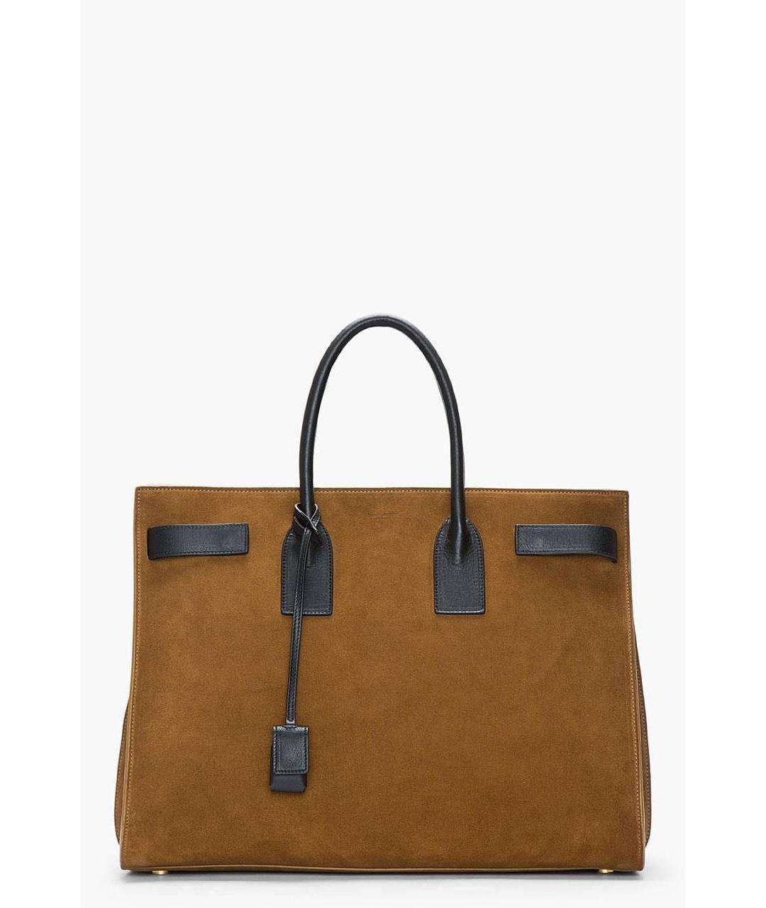 SAINT LAURENT Коричневая замшевая сумка тоут, фото 9