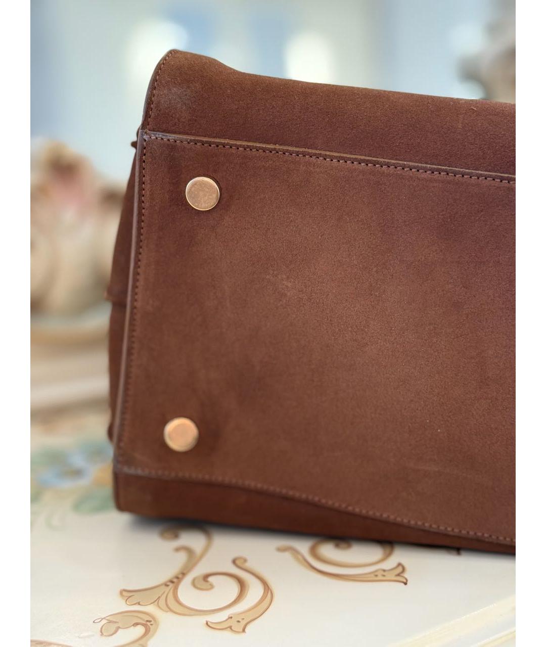 SAINT LAURENT Коричневая замшевая сумка тоут, фото 8