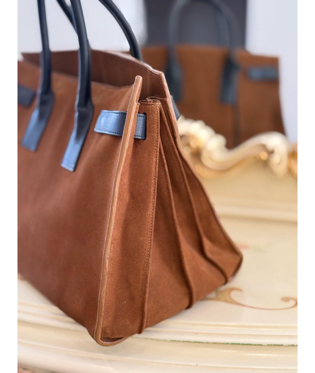 SAINT LAURENT Коричневая замшевая сумка тоут, фото 3