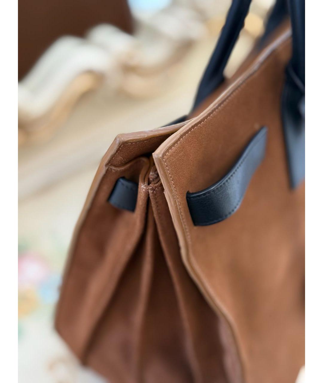 SAINT LAURENT Коричневая замшевая сумка тоут, фото 5