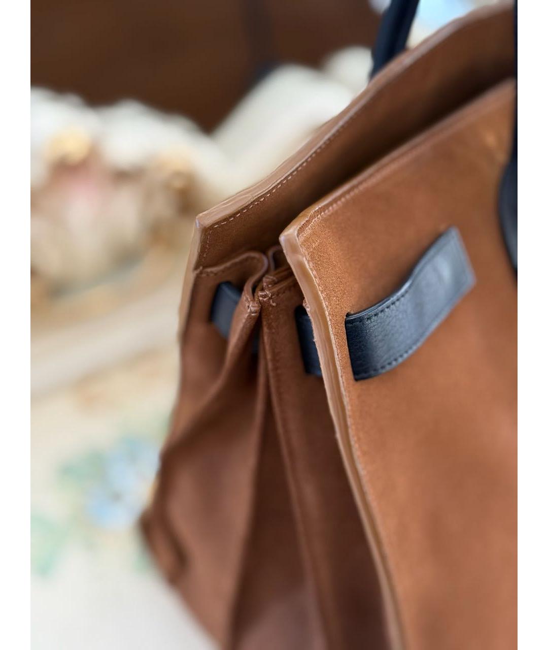 SAINT LAURENT Коричневая замшевая сумка тоут, фото 6