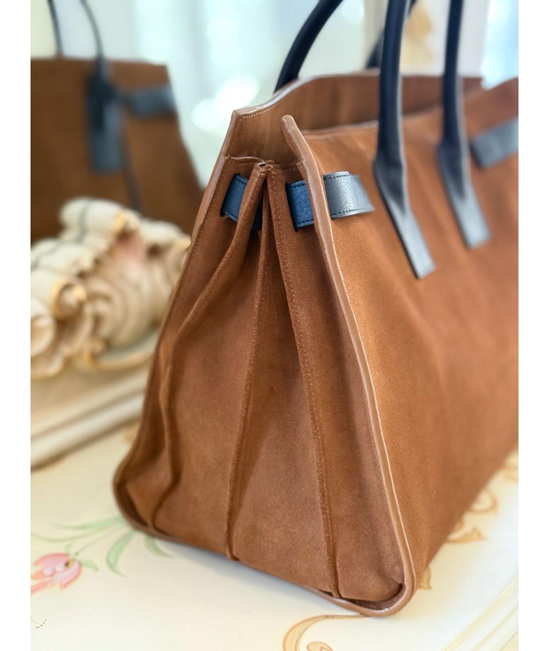 SAINT LAURENT Коричневая замшевая сумка тоут, фото 4