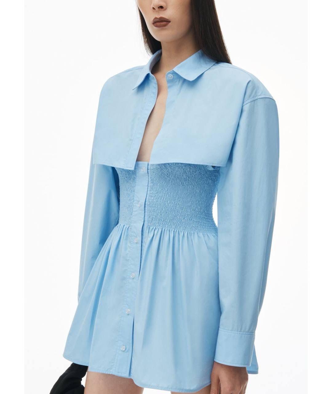 ALEXANDER WANG Голубое хлопковое коктейльное платье, фото 7