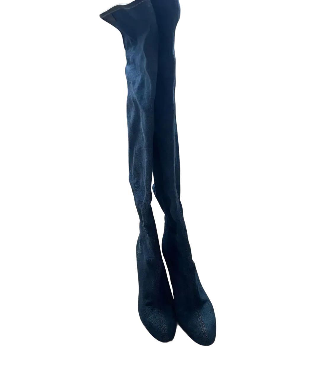 SERGIO ROSSI Темно-синие текстильные сапоги, фото 2