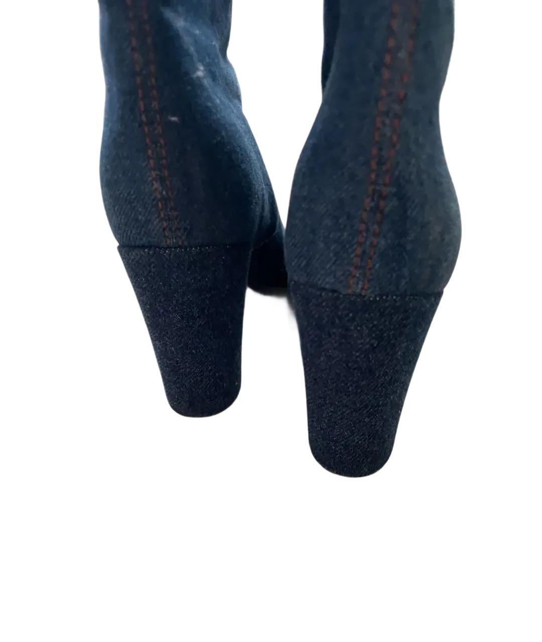 SERGIO ROSSI Темно-синие текстильные сапоги, фото 3