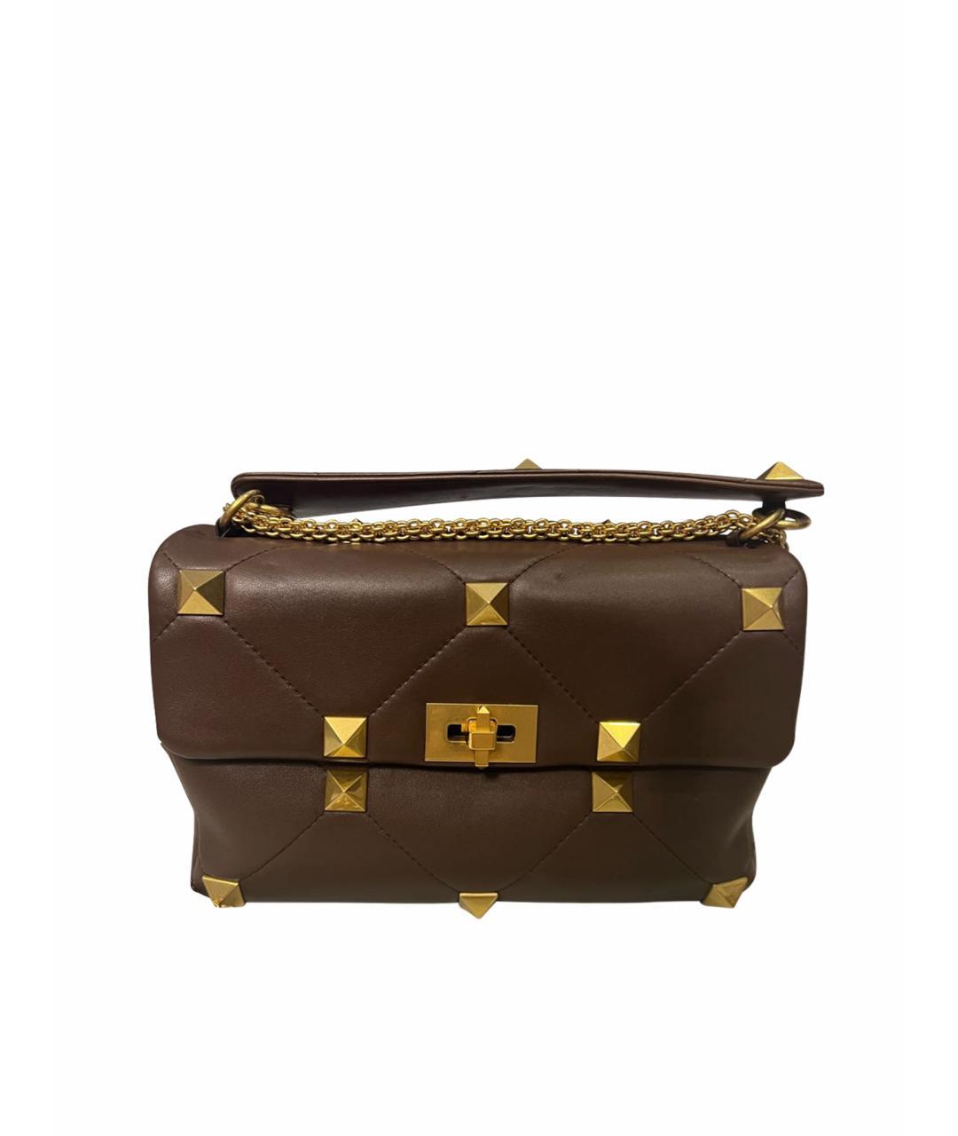 VALENTINO Коричневая кожаная сумка с короткими ручками, фото 1
