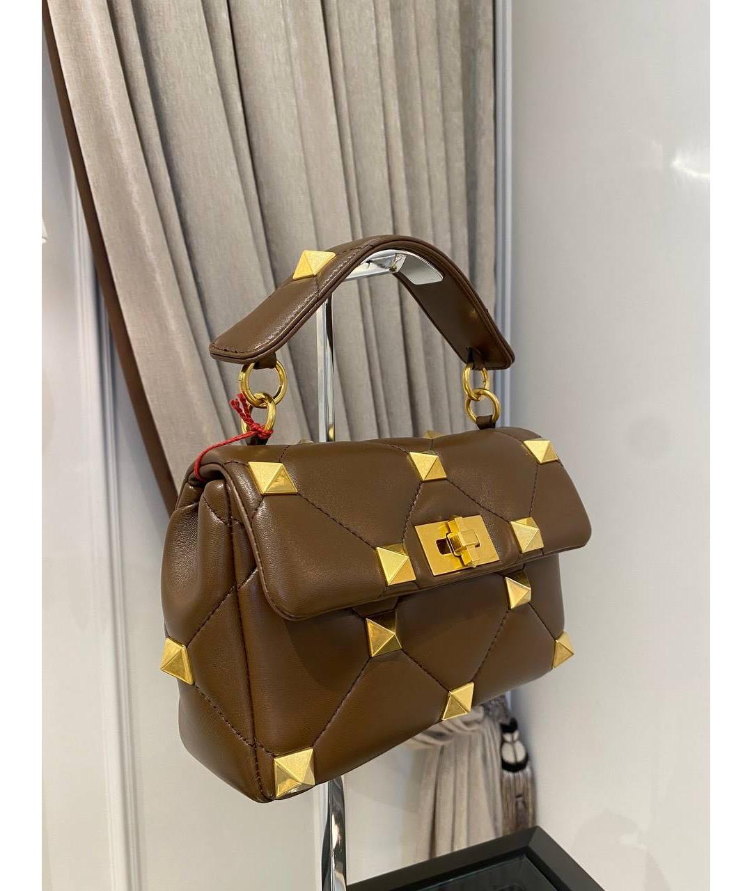 VALENTINO Коричневая кожаная сумка с короткими ручками, фото 2