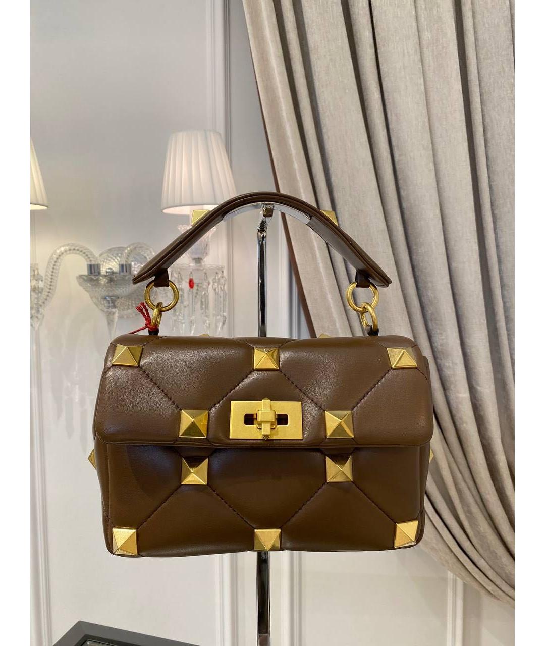 VALENTINO Коричневая кожаная сумка с короткими ручками, фото 3