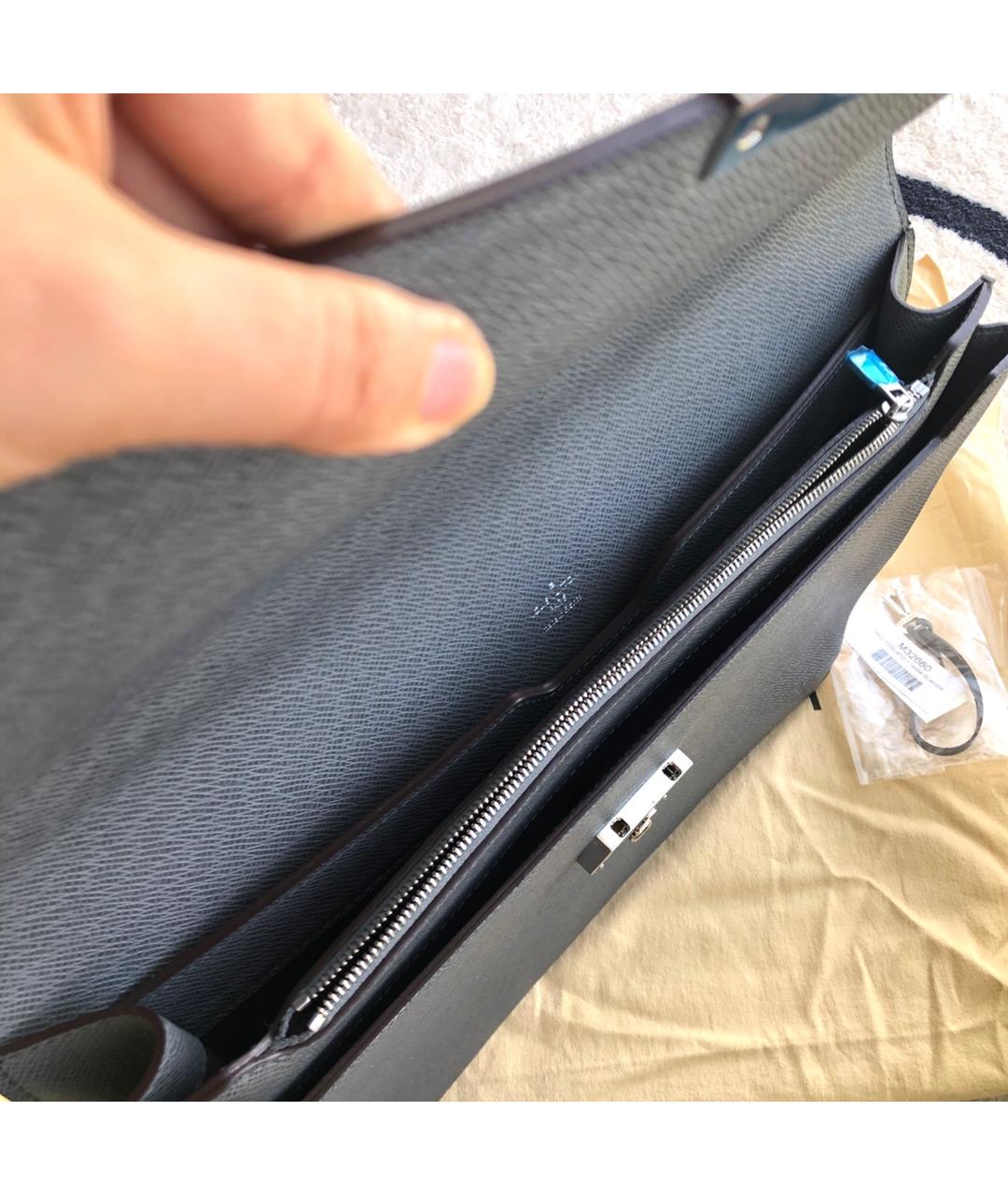 LOUIS VUITTON Черный кожаный портфель, фото 8