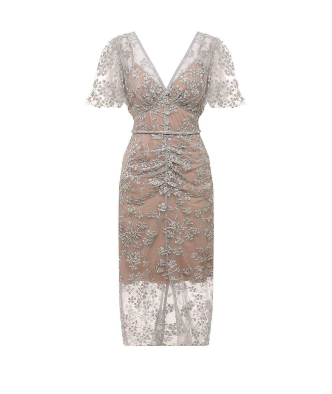 SELF-PORTRAIT Серебряное кружевное вечернее платье, фото 1