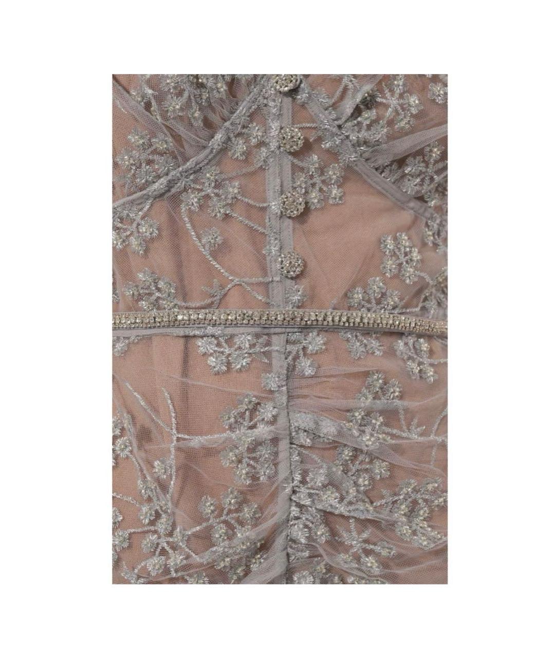 SELF-PORTRAIT Серебряное кружевное вечернее платье, фото 4