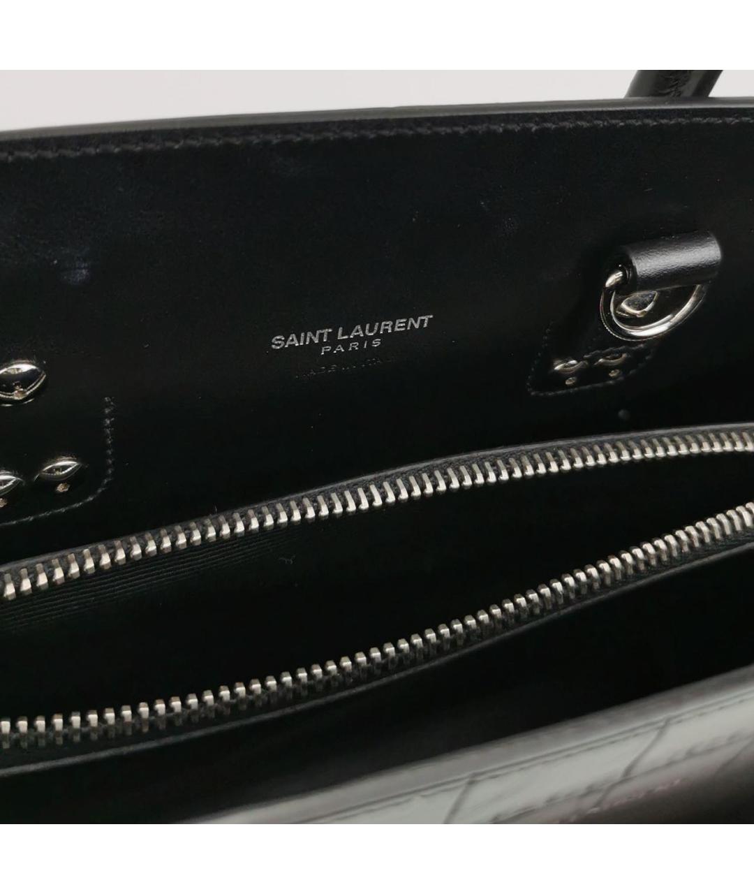 SAINT LAURENT Черная кожаная сумка тоут, фото 7