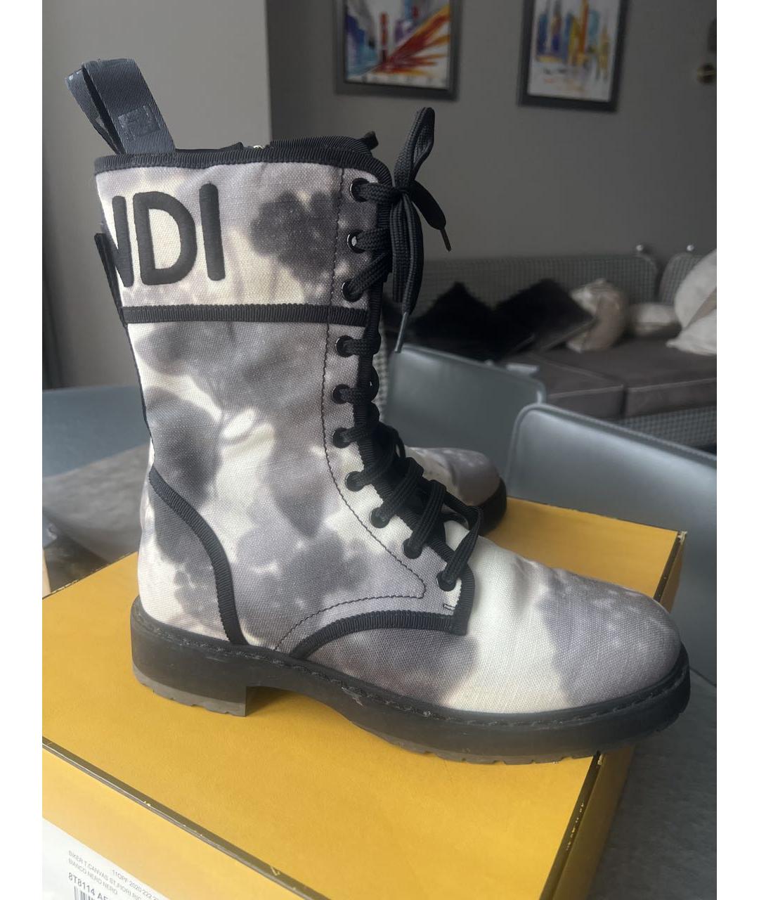 FENDI Серые текстильные высокие ботинки, фото 3