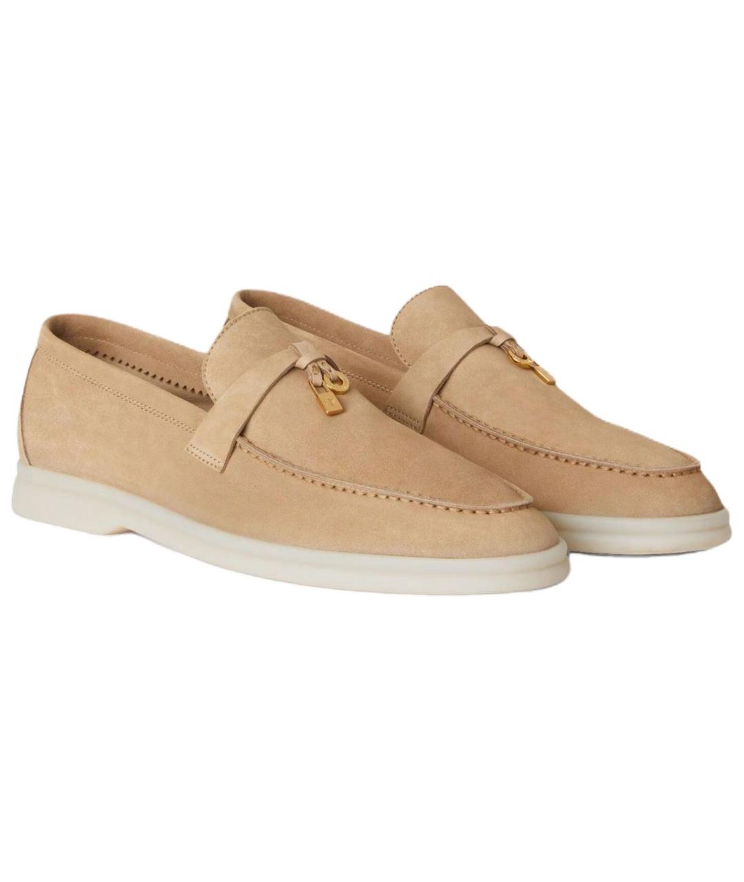 LORO PIANA Бежевые замшевые лоферы, фото 3