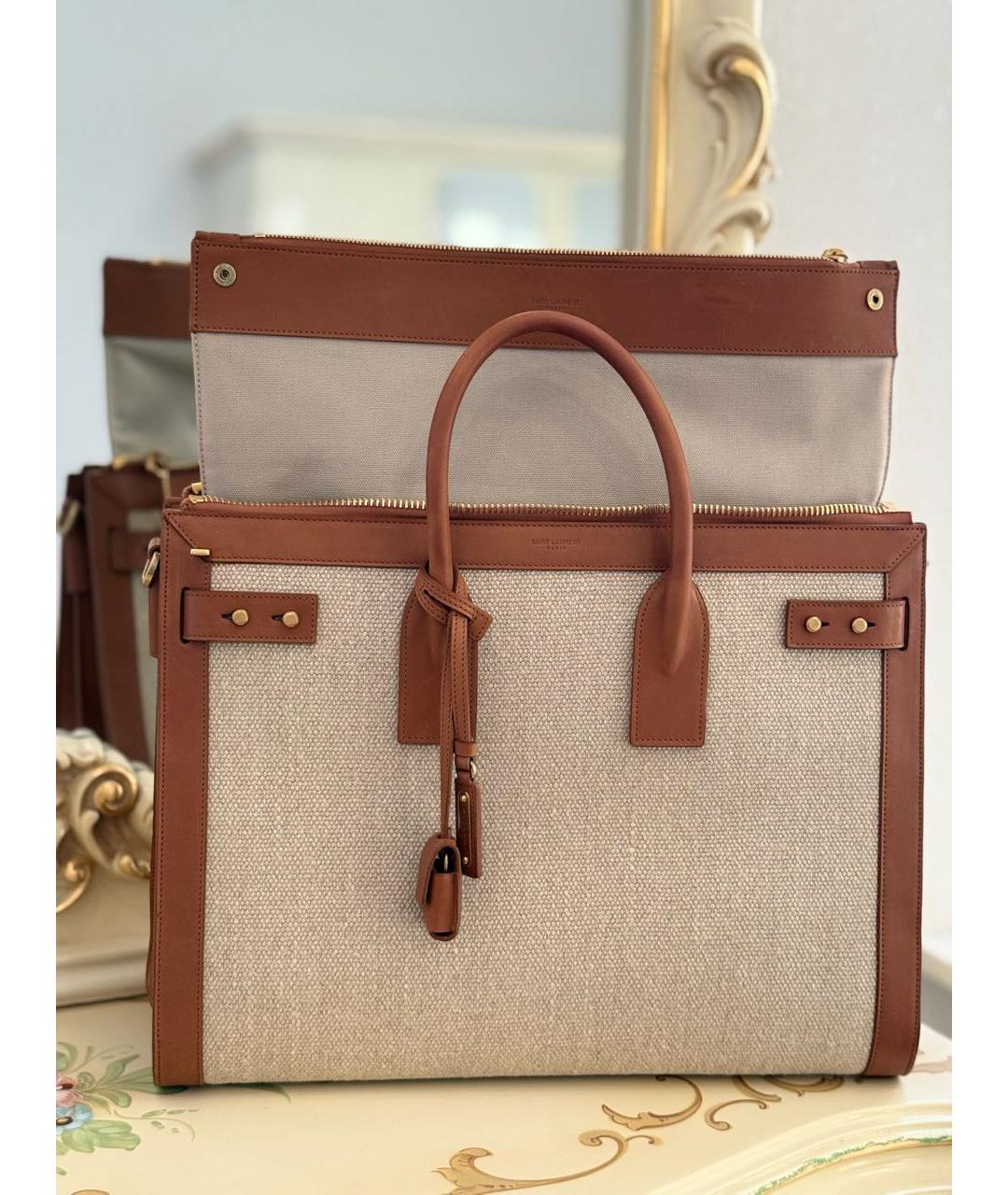 SAINT LAURENT Бежевая тканевая сумка тоут, фото 3