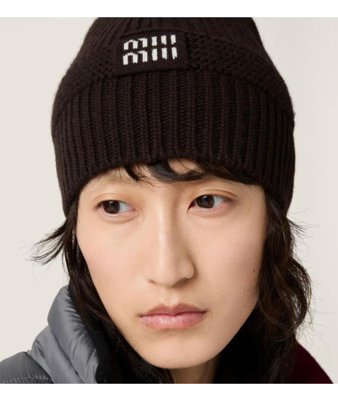 MIU MIU Черная шерстяная шапка, фото 3