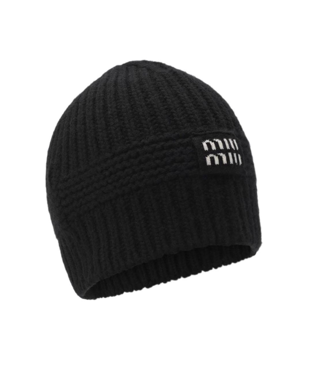 MIU MIU Черная шерстяная шапка, фото 4