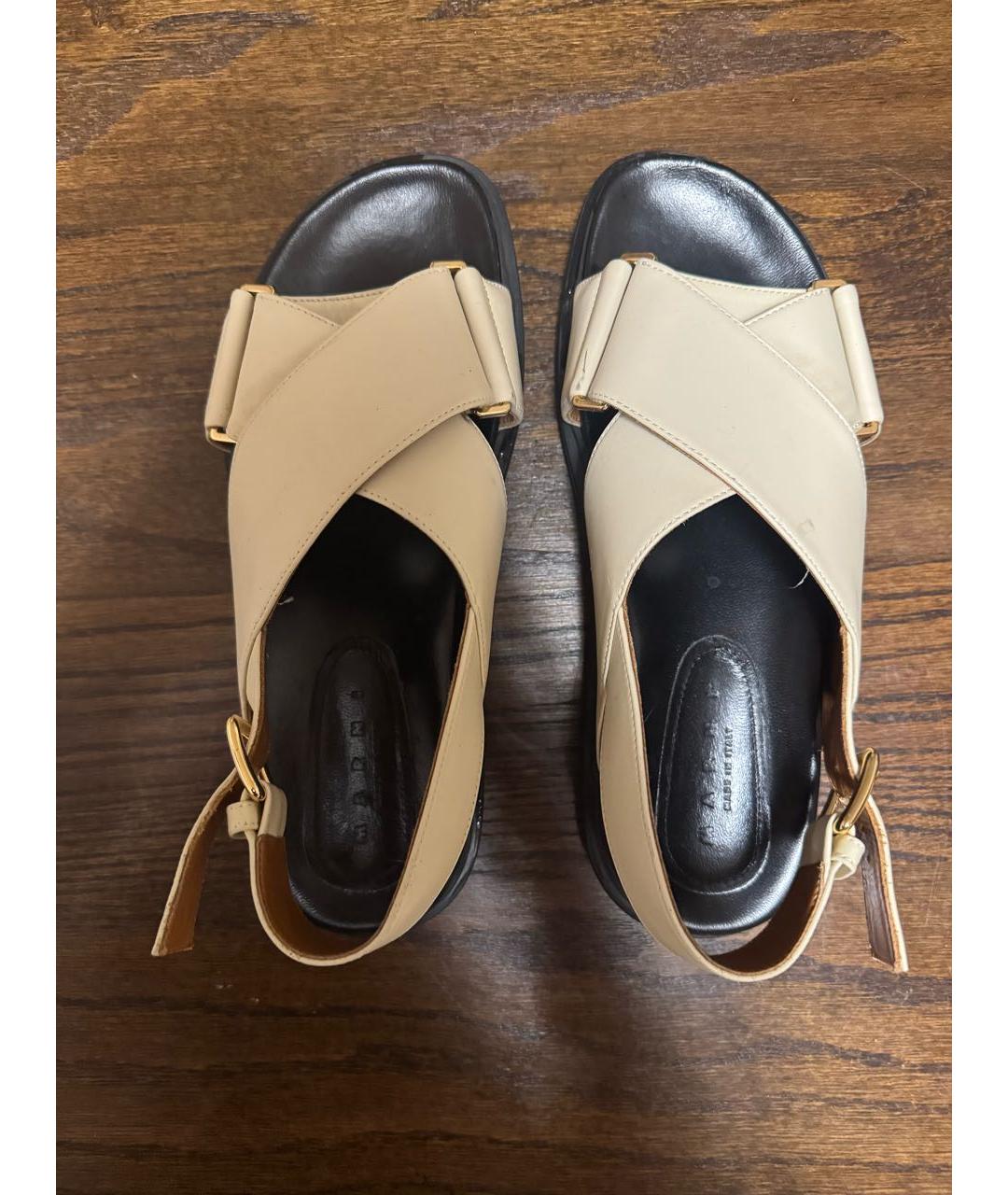 MARNI Бежевые кожаные сандалии, фото 3