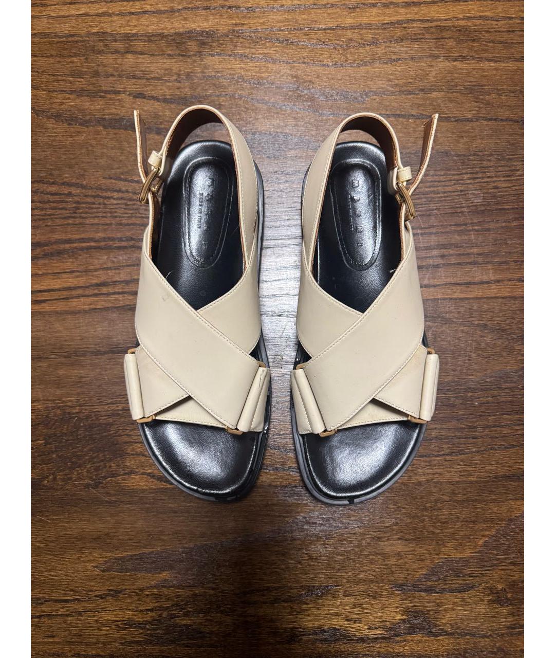 MARNI Бежевые кожаные сандалии, фото 2
