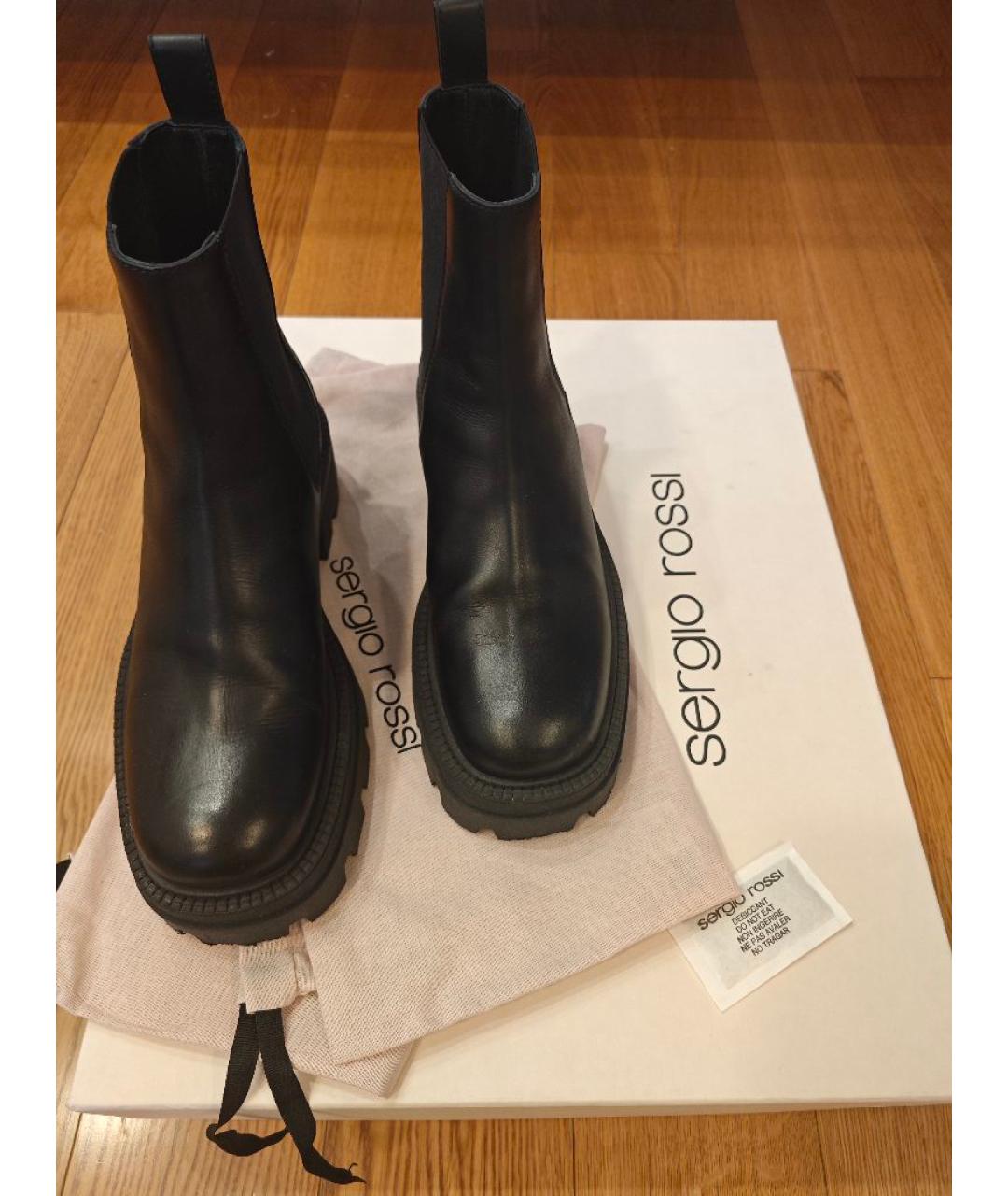 SERGIO ROSSI Черные кожаные ботильоны, фото 5