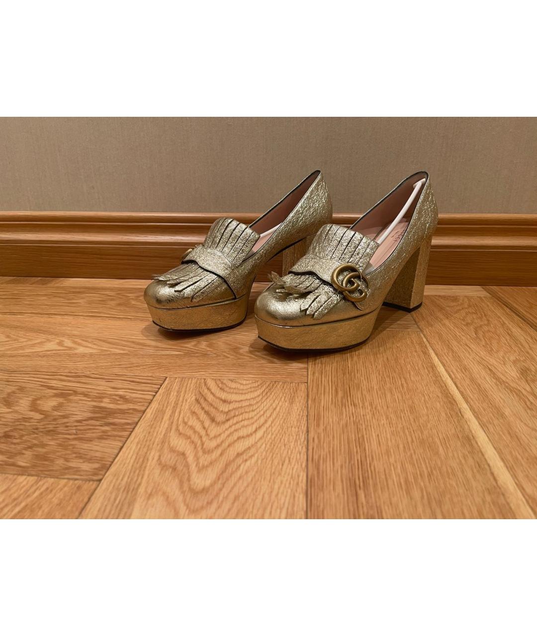 GUCCI Золотые кожаные туфли, фото 4