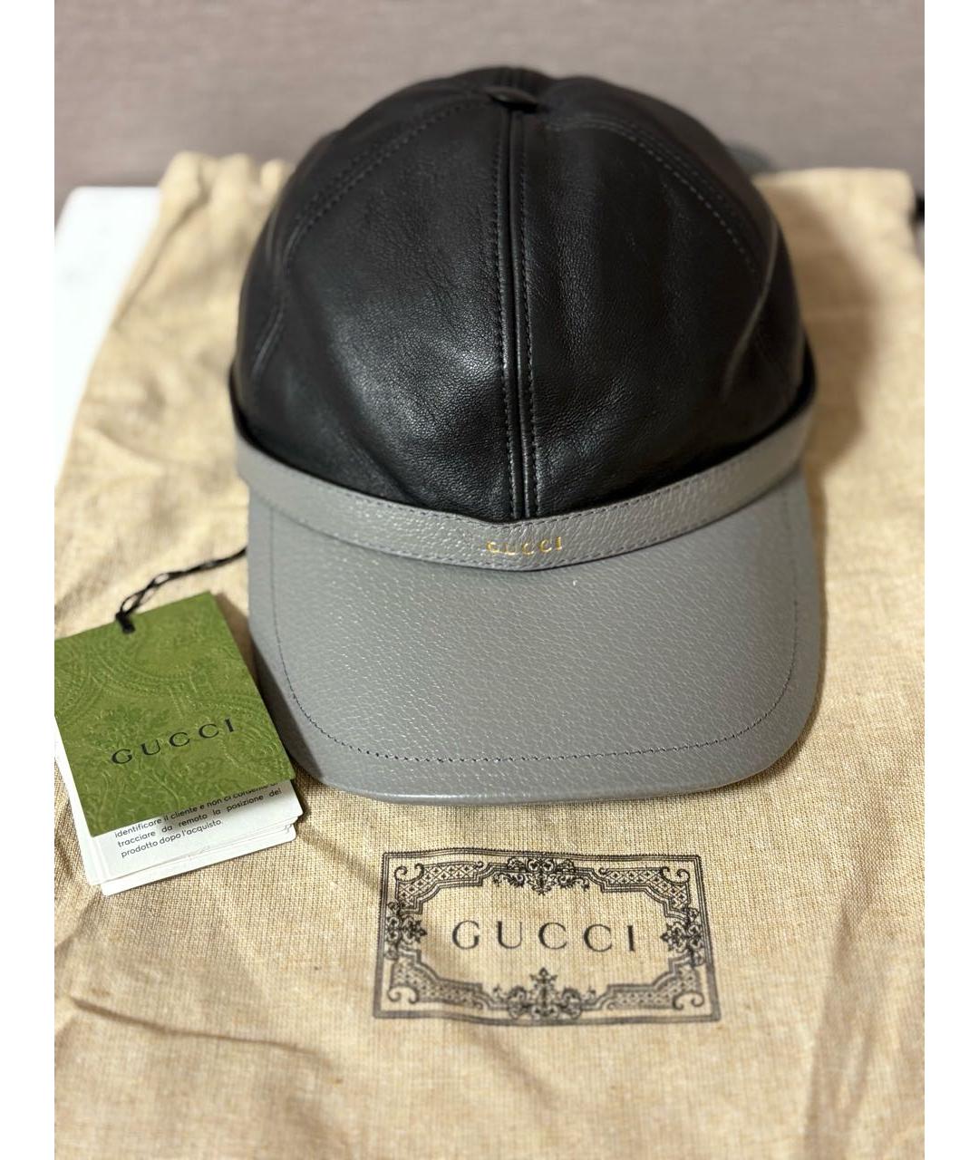 GUCCI Серая кожаная кепка, фото 2