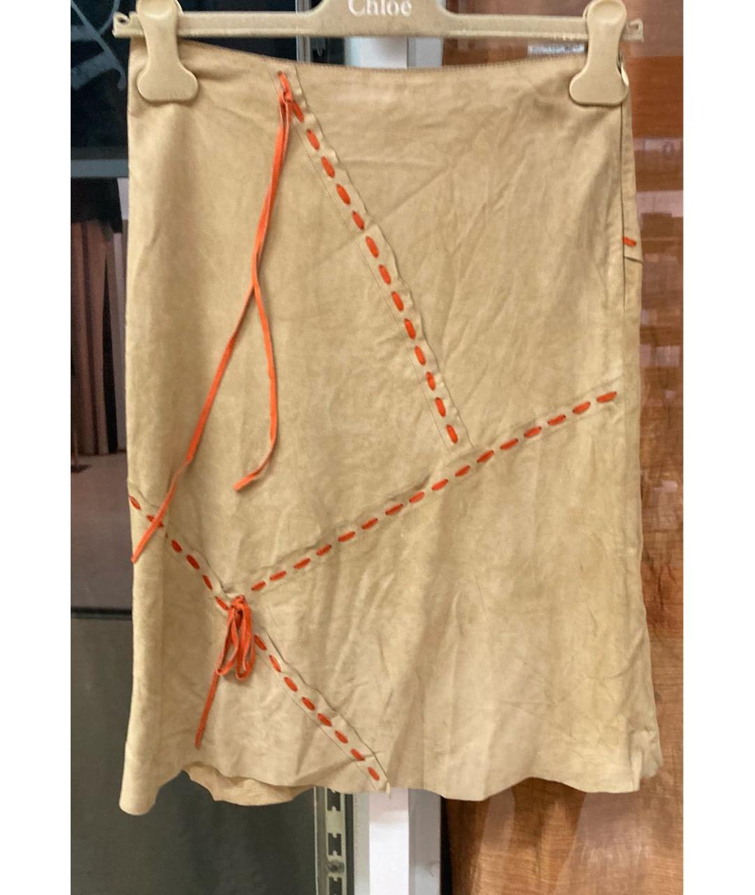 DOLCE&GABBANA Бежевая замшевая юбка миди, фото 5