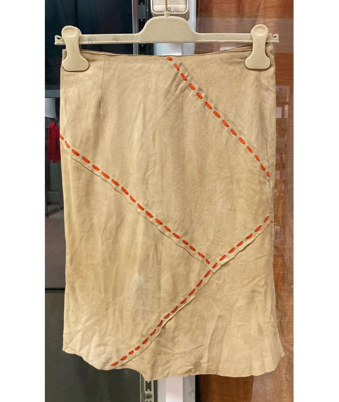 DOLCE&GABBANA Бежевая замшевая юбка миди, фото 3