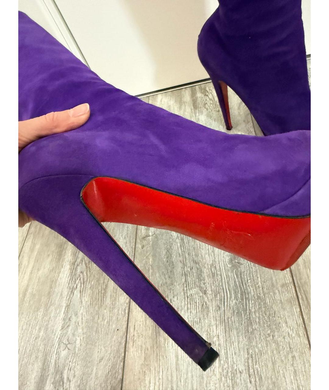 CHRISTIAN LOUBOUTIN Фиолетовые кожаные сапоги, фото 8