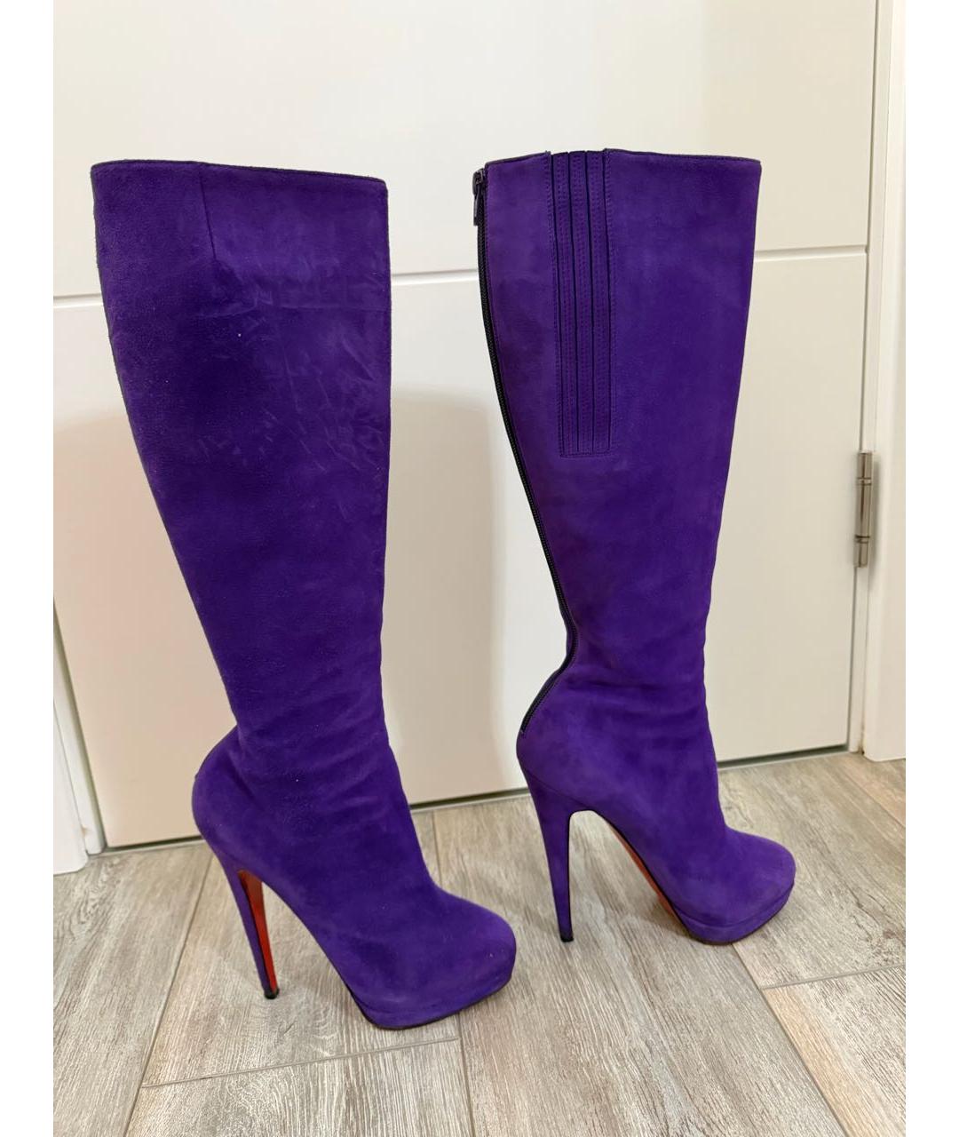CHRISTIAN LOUBOUTIN Фиолетовые кожаные сапоги, фото 7