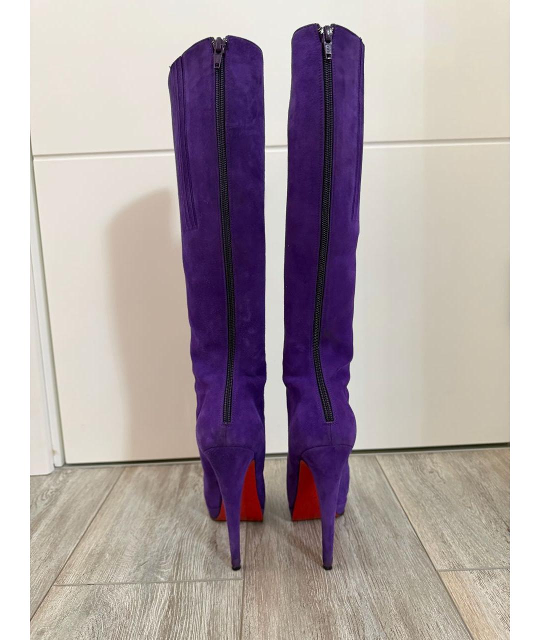 CHRISTIAN LOUBOUTIN Фиолетовые кожаные сапоги, фото 4