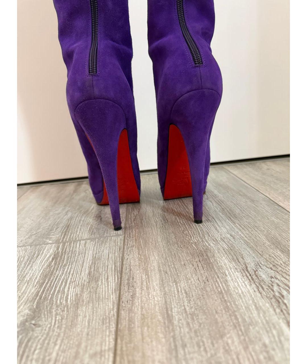 CHRISTIAN LOUBOUTIN Фиолетовые кожаные сапоги, фото 5